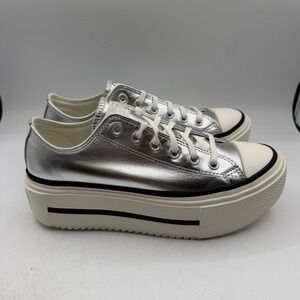 Converse All Star Low Top Platform Shoes Womens Sz 10 Silver Metallic Sneakers